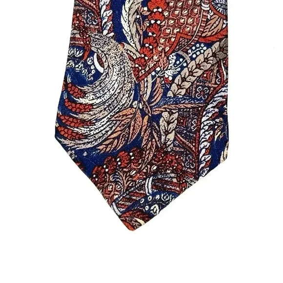 Vintage Guy Laroche Mens Necktie 100% Silk Abstract Print Brown Blue Orange - Picture 2 of 8